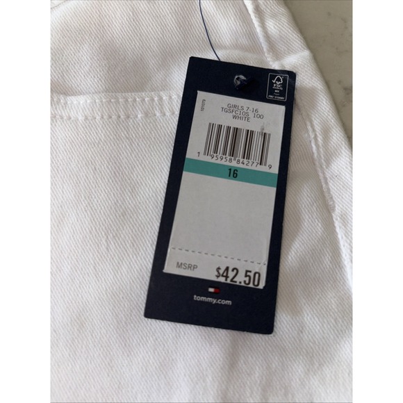 Tommy Hilfiger NWT Girls‎ White Jean Shorts Girls 16 Cotton Adjustable Waist - Picture 2 of 5